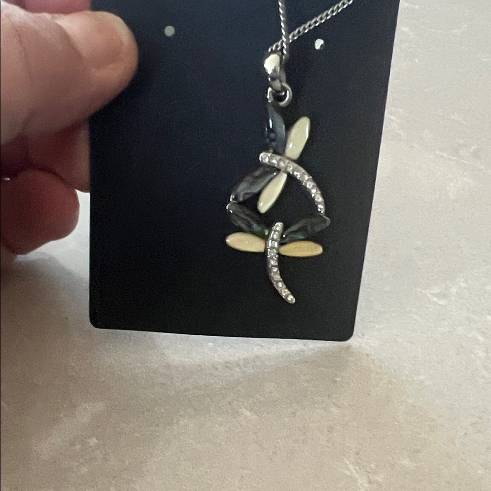 Elegant Silver and Black Dragonfly Pendant Necklace